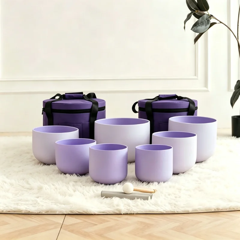 Purple Crystal Singing Bowl Set Meditation Sound Bowl 7-piece Set Sound Healing Singing Bowls Professional Percussion Instrument