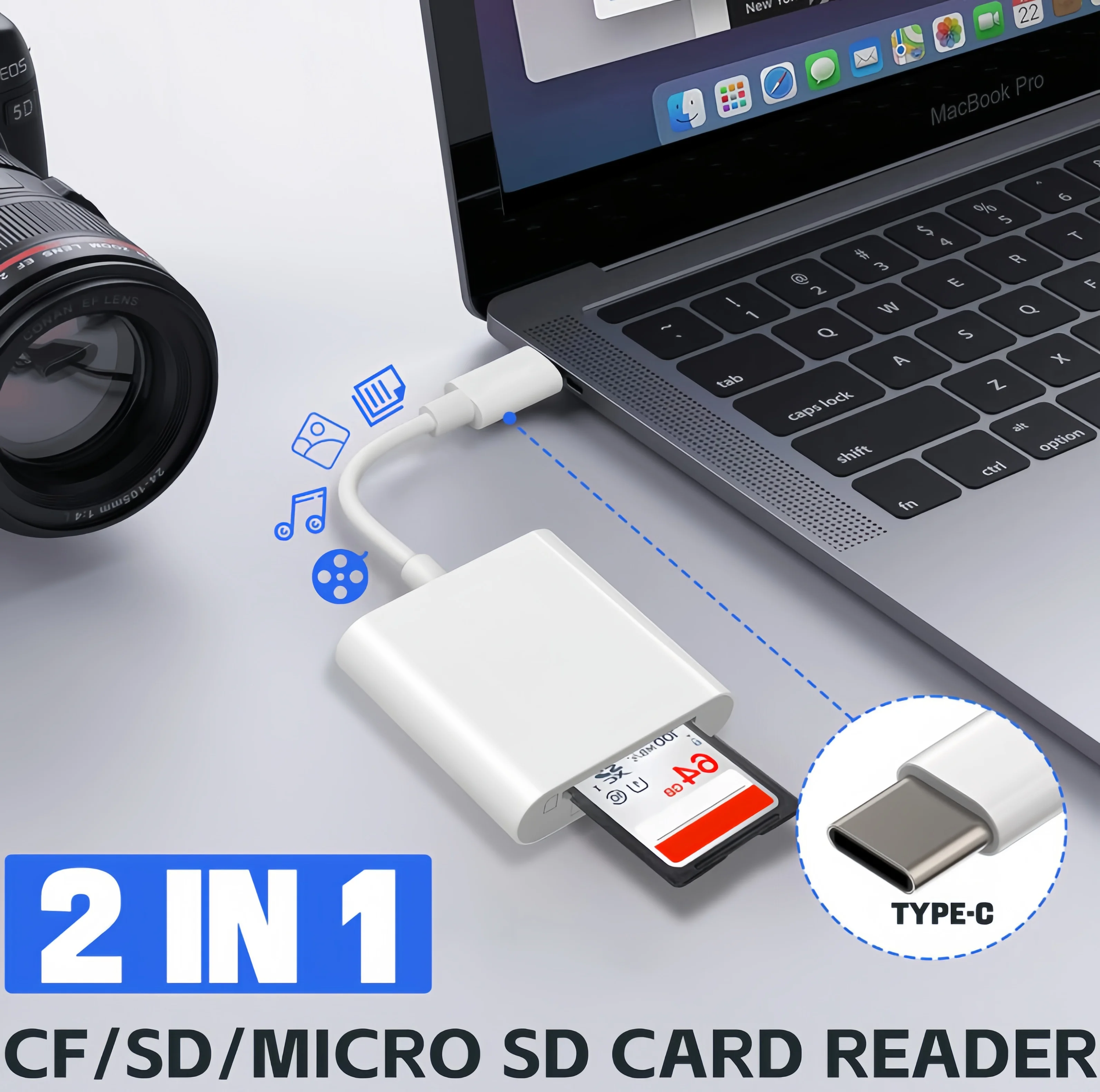 USB C SD Card Reader, Type C SD Card Reader, Supports SD and MicroSD Memory Card Adapter Trail Camera Viewer Plug and Play -2 Sl