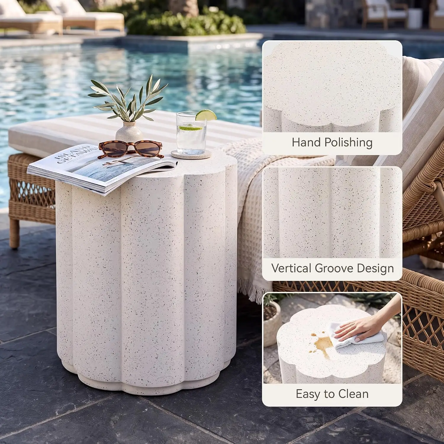 Petal Shaped Patio Side Table Outdoor Modern Concrete End Table, Customized