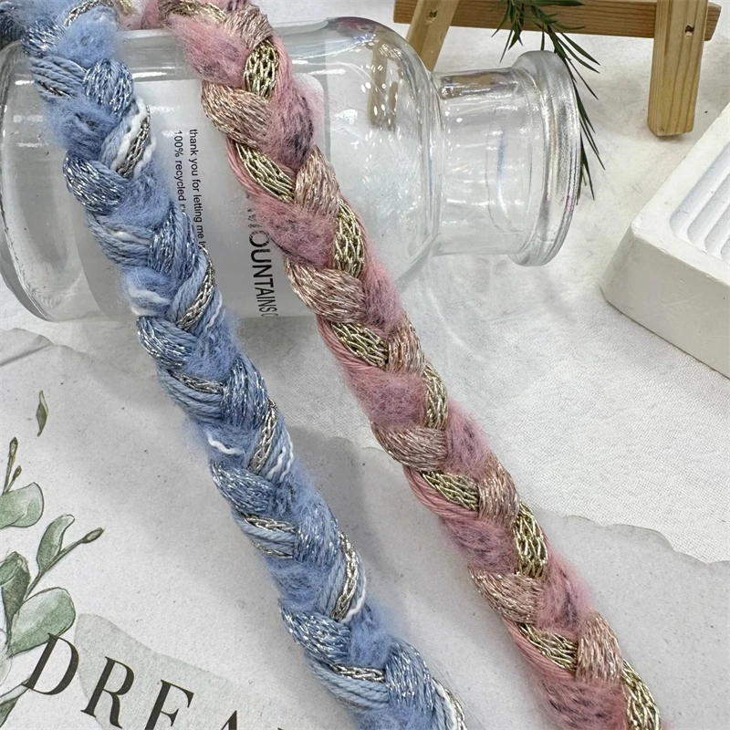 New Blue and Pink Woven Fried Dough Twists Tweed Lace Handmade DIY Clothing Accessories with Decorative Strip Webbing By Yard