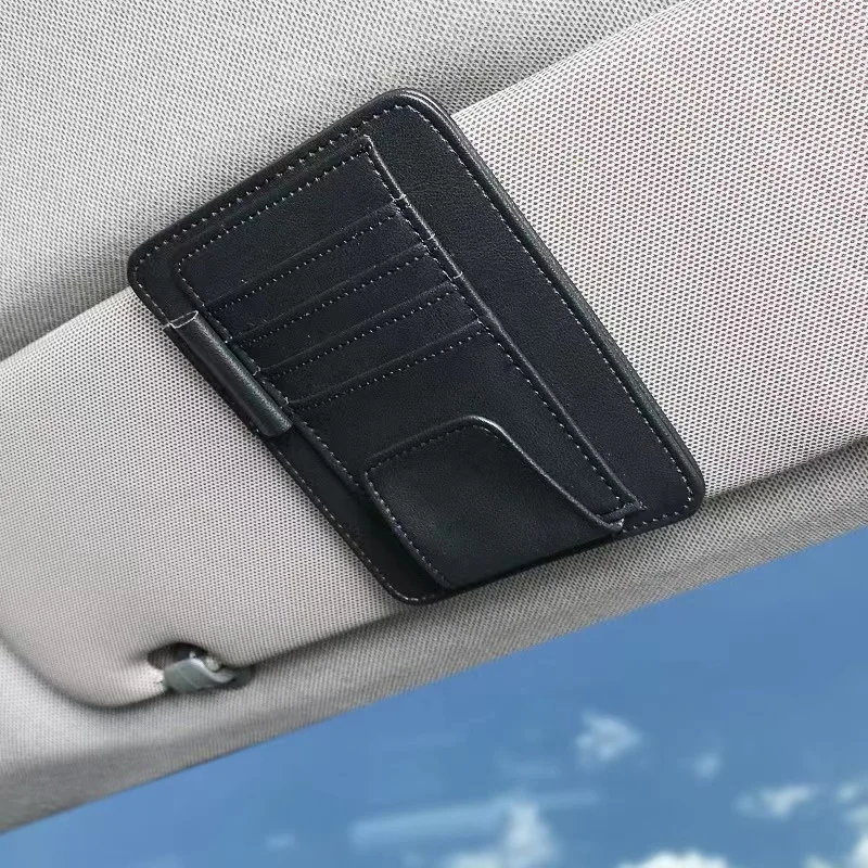 Car Visor Organizers, Cards Holder PU Leather With Hook and Loop Fastener Sunglasses Holder