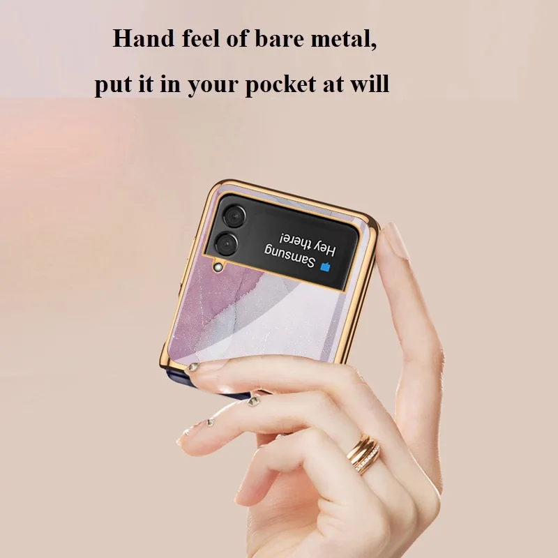 Luxury Plating Case for Samsung Z Flip3 Case Ultra-thin Explosion-proof Shell Tempered Glass Cover for Galaxy Z Flip 3 Case