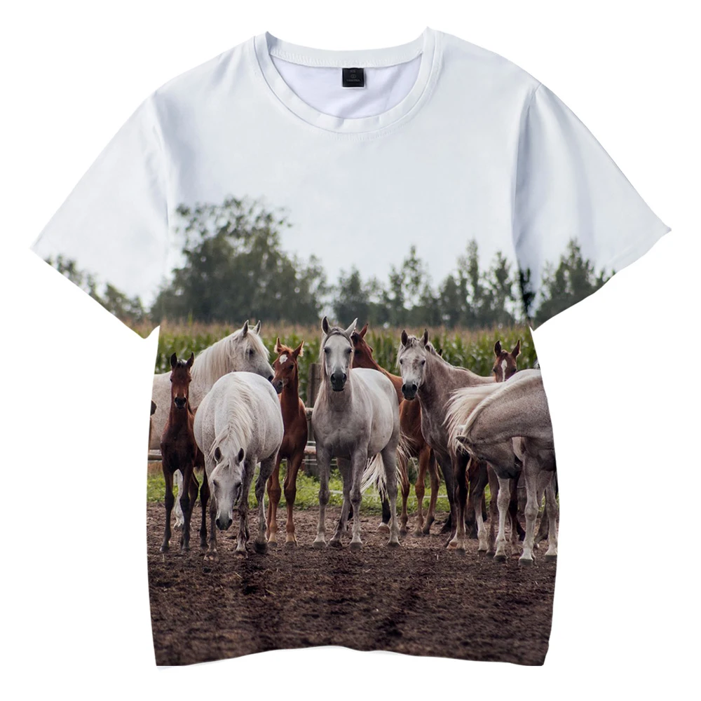 T-shirt à manches courtes pour hommes et femmes, T-shirt à col rond, T-shirt décontracté, Harajuku Streetshirt, Animal drôle, cheval imprimé en 3D, garçons et filles, été