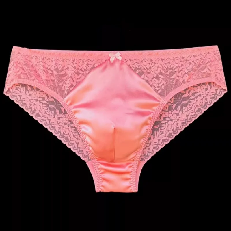 

Men's Mulberry Silk Sexy Briefs Slightly Transparent Lace Bikini Sissy Underwear Comfortable Lingerie For Men