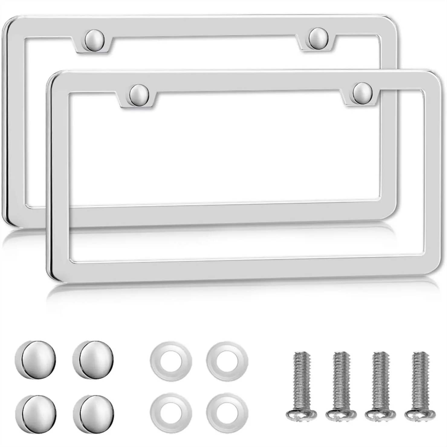 

Stainless Steel License Plate Frames 2 Pack, Rust-Proof 2-Hole Holder for Car, Universal Fit with Screws & Chrome Caps