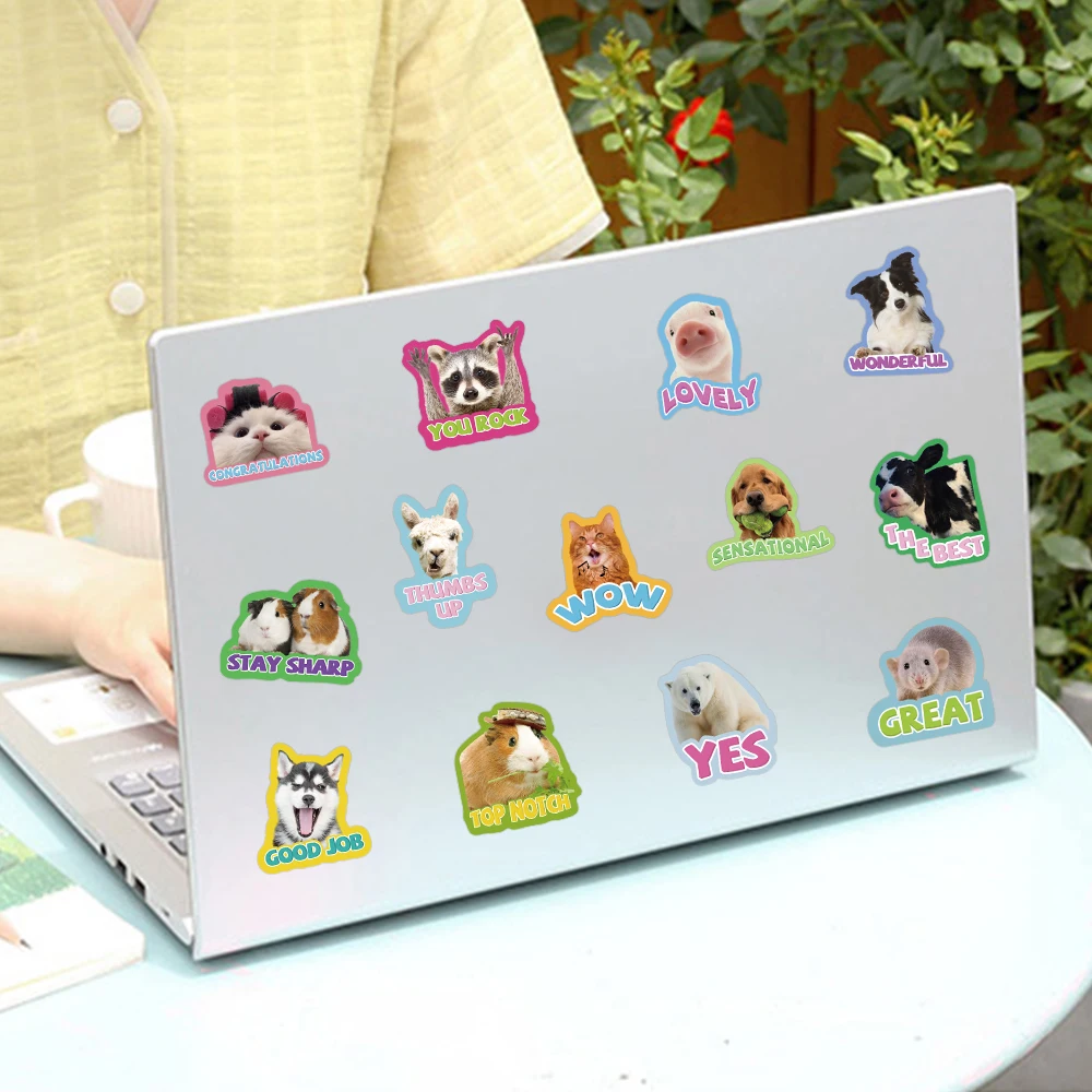 50PCS Animals Encourage Phrase PVC Sticker Aesthetic Color Decoration Scrapbooking Sketchbook Stationery School Rewards Supplies