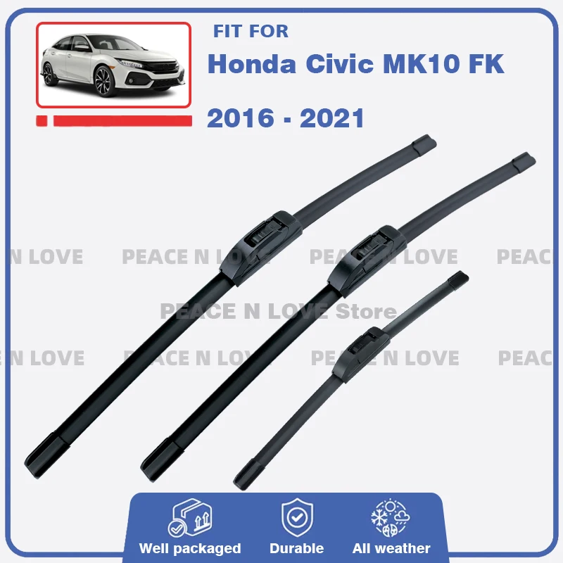 Palhetas de limpador dianteiro e traseiro para Honda Civic FK 2016 - 2021 Hatch 3PC, escovas de borracha para para-brisa, acessórios para carro