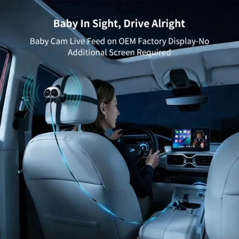 Wireless CarPlay Baby Monitor Camera Adapter Rearview InCar Infant Pet Monitor Wired-to-Wireless Box Plug&Play for Car Backseat