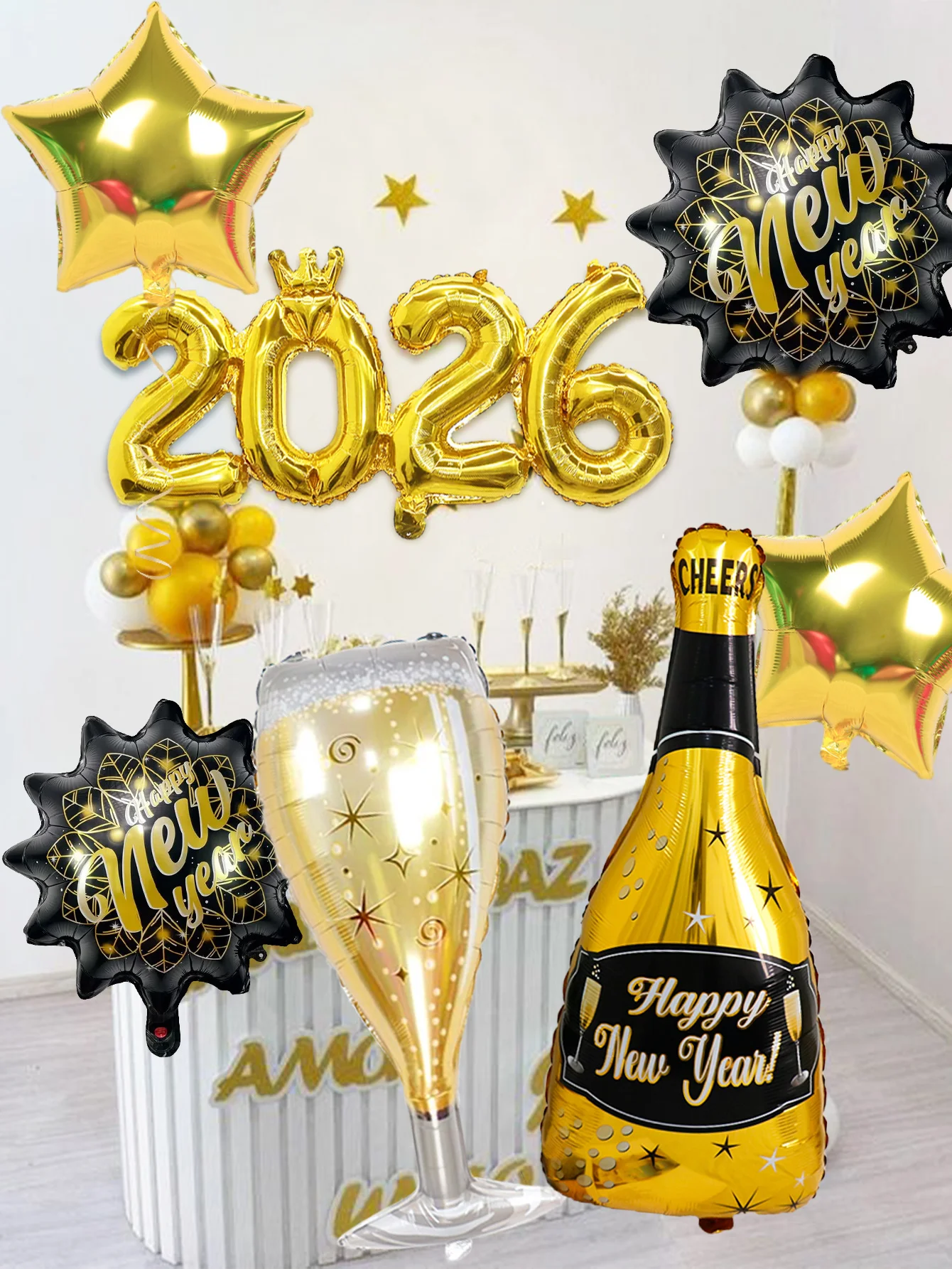 7 قطع/مجموعة 2026 مجموعة بالونات السنة الجديدة، مناسبة لزينة حفلات رأس السنة، وحفلات موضوع السنة الجديدة،