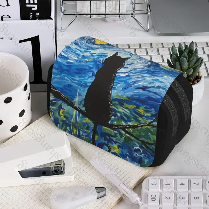 Pencil Case Double Flip Pencil Case School Supplies Children's Pencil Case Storage Cosmetic Bag Gift Magic Garden Cat