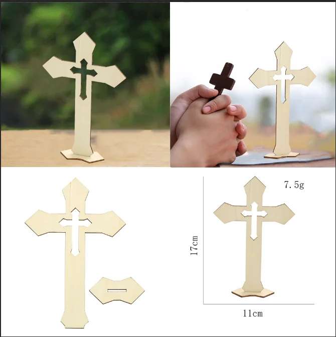 

2pcs Blank Unfinished Wood Standing Cross DIY Craft Christian Religious Tabletop Decor Church Baptism Gift Ornament