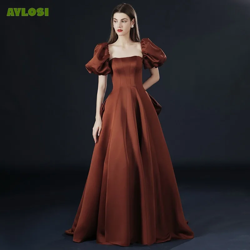 

AyLosi Elegant Party Dresses for Women Banquet Bubble Sleeve Boat Neck Gown Ball A-line Skirt Women's Prom Evening Dress Vestido