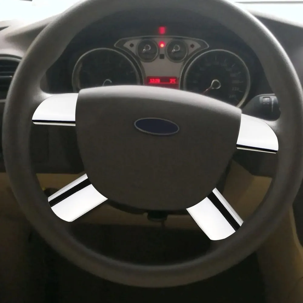 4Pcs Stainless Steel Car Steering Wheel Panel Sequins Cover Trim Sticker for Ford Focus 2 Mk2 2005 - 2012 Accessories