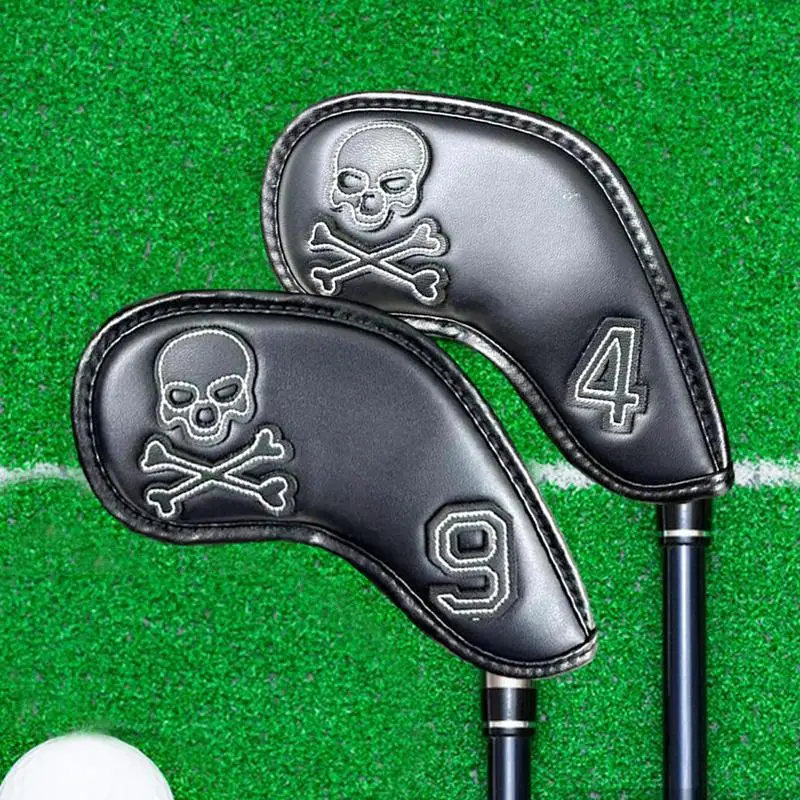 10 PCS Golf Clubs Iron Head Covers Furs Lining PU Skulls Golfs Putter Protector Cover 4/5/6/7/8/9/P/S/A/X Golf Protective Case