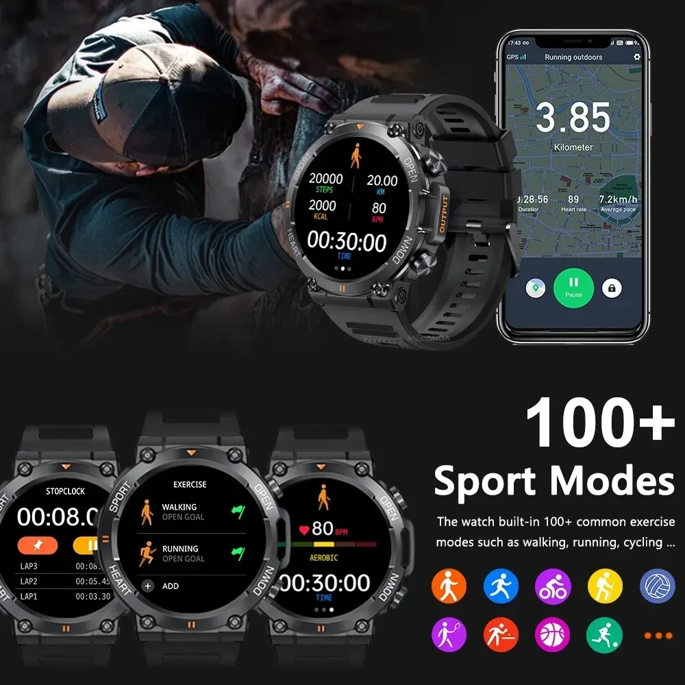 2023 neue Smartwatch Männer militärische Gesundheits monitor 1.39 ''Bluetooth Call Fitness wasserdichte Sport Smartwatch für iOS Android-Handy