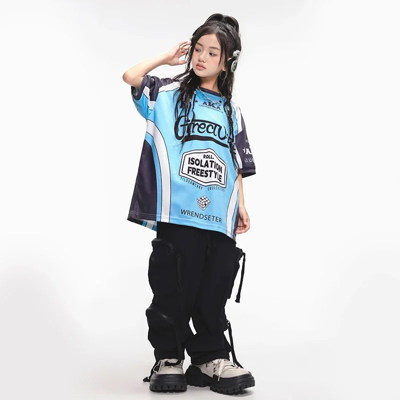 Boys Hip Hop Dancing Outfits Contrast Tshirt Cargo Pants Girls K-pop Street Dance Costumes Kids Jazz Clothes Child Streetwear