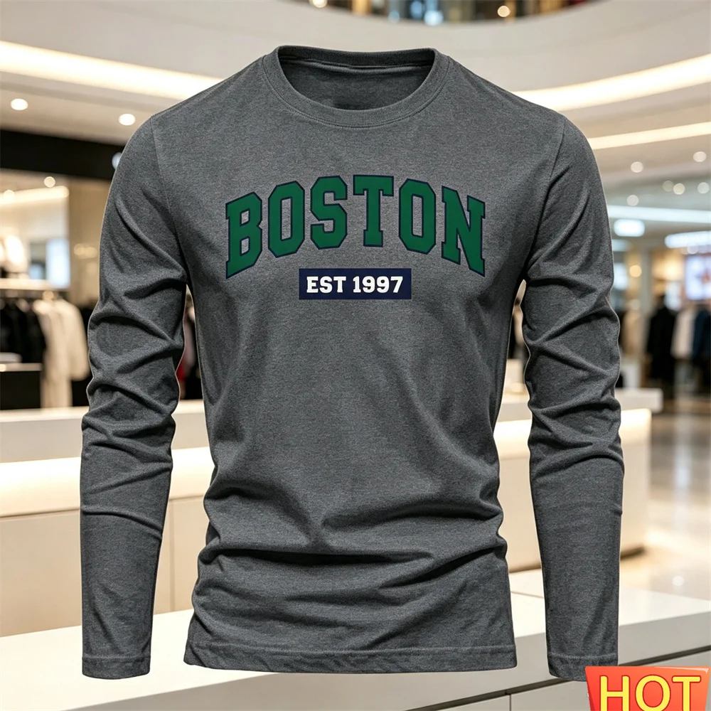 Autumn Summer Men's long sleeved T-shirt Letter Pattern Round neck T-shirt Versatile T-shirt Fashion men y2k clothing Loose tops view 2