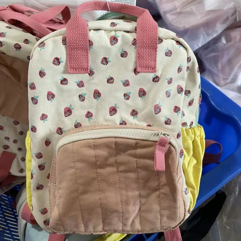 2024 New Dopamine Strawberry Print Color Matching Cute Children’s Backpack Fashionable and Versatile Kindergarten School Bag