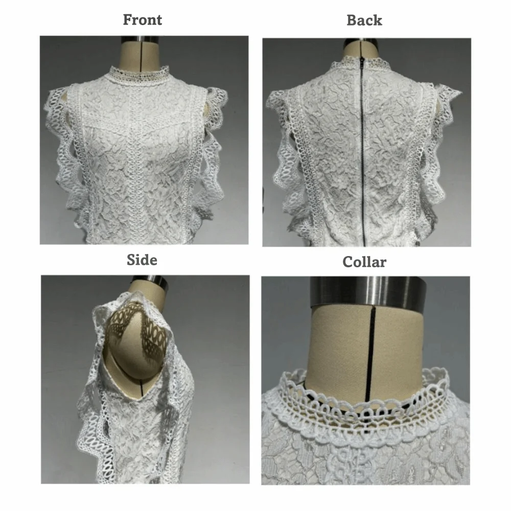 Sweet Style Elegant Lace Sleeveless Top Stand Collar Short Length Embroidered Vest Slim Fit Floral Lace Tank for Women