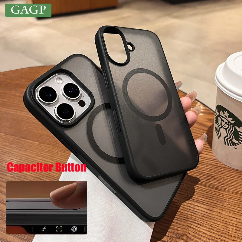 Business Slim Matte Camera Shutter Capture Button Magsafe Phone Cases for iPhone 16 Pro Max 16Pro iPhone16 Wireless Charge Cover