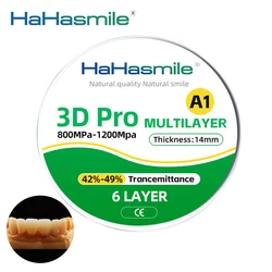 A1 98 mm Materiał 3D Pro Wielowarstwowe bloki cyrkonowe Otwarty system 6 warstw Translucence 43%-57%