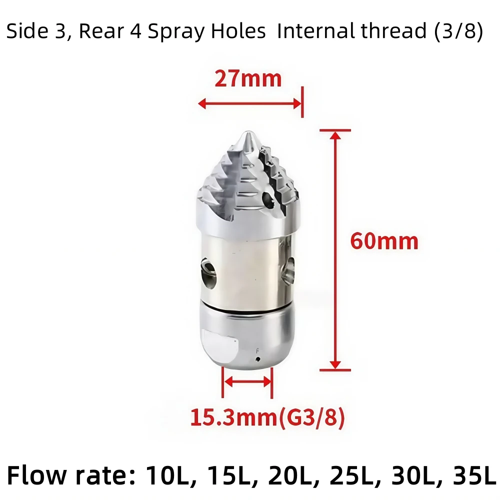 3/8 Inch Sewer Drainage Cleaning Nozzle 10L~35L Stainless Steel Nozzle Pressure Cleaning Machine Rotating Nozzle Cleaning Tool