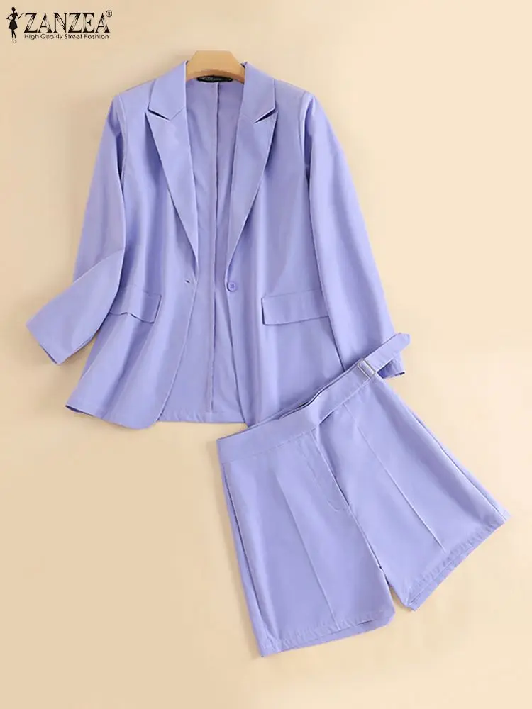 2024 ZANZEA Elegant Blazer Short Sets Fashion Long Sleeve Blazer Suits OL Pants Suits 2PCS Work Outifits Sets For Women 2 pieces