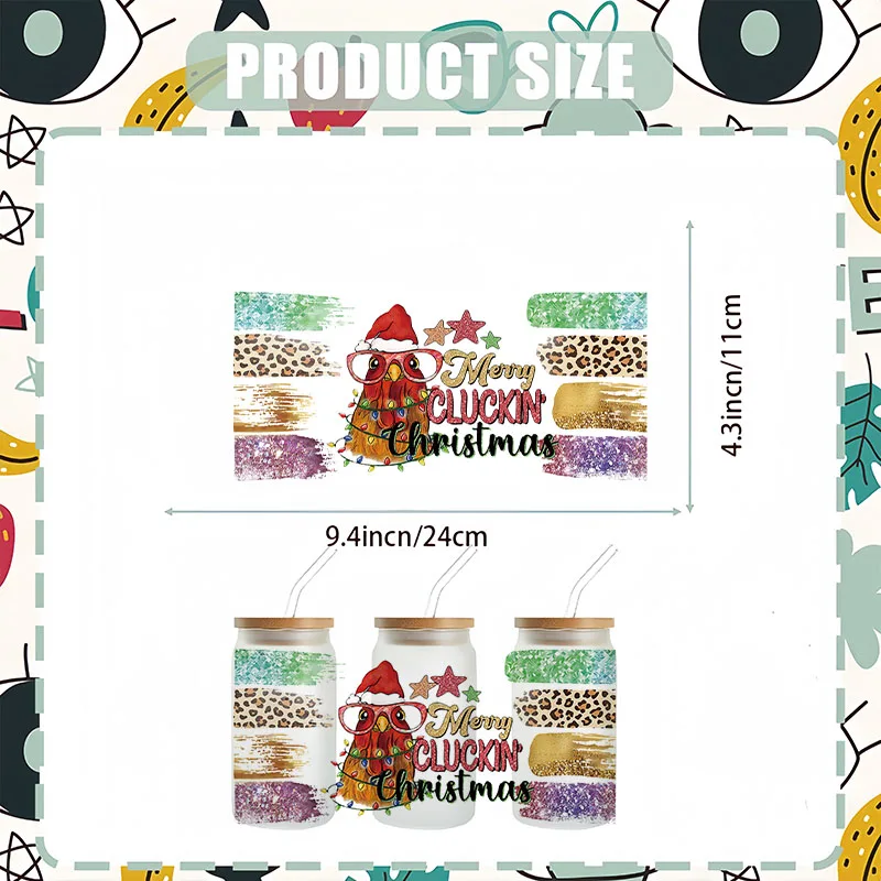 クリスマス スナタ ツリー UV DTF カップラップ 転写防水ステッカー ガラスカップ用 家具クラフト DIY クラフト 2個