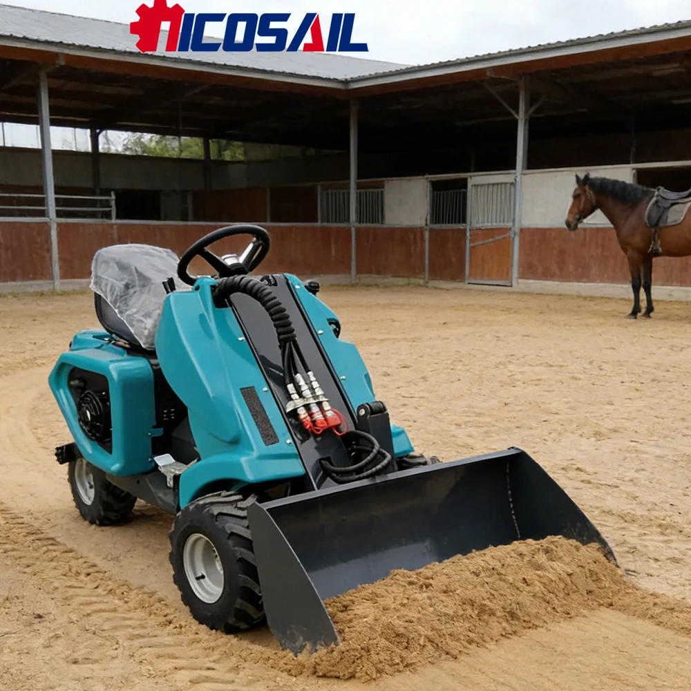 

Nicosail Small 3-Wheel Skid Steer Loader for Farm Ranch Hay Bale Handling Feeding Manure Scraping Tight-Space Efficient Work