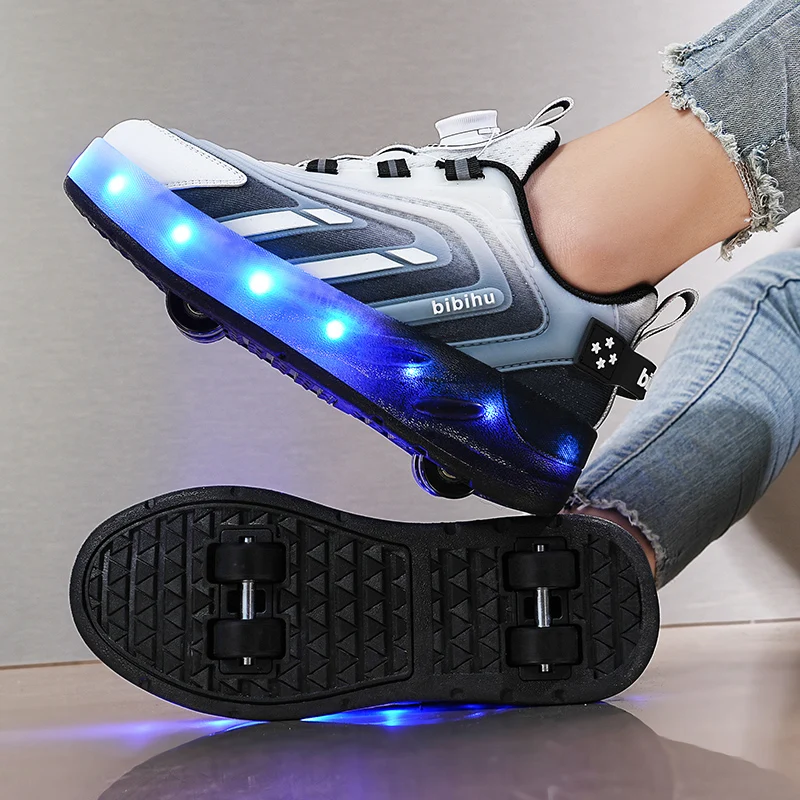 

NEW Fashion Kids Two Wheeled Glow LED Light Roller Skate Shoes Kids Boys Girls Swivel Buckle Sports Casual Shoes Kids gifts