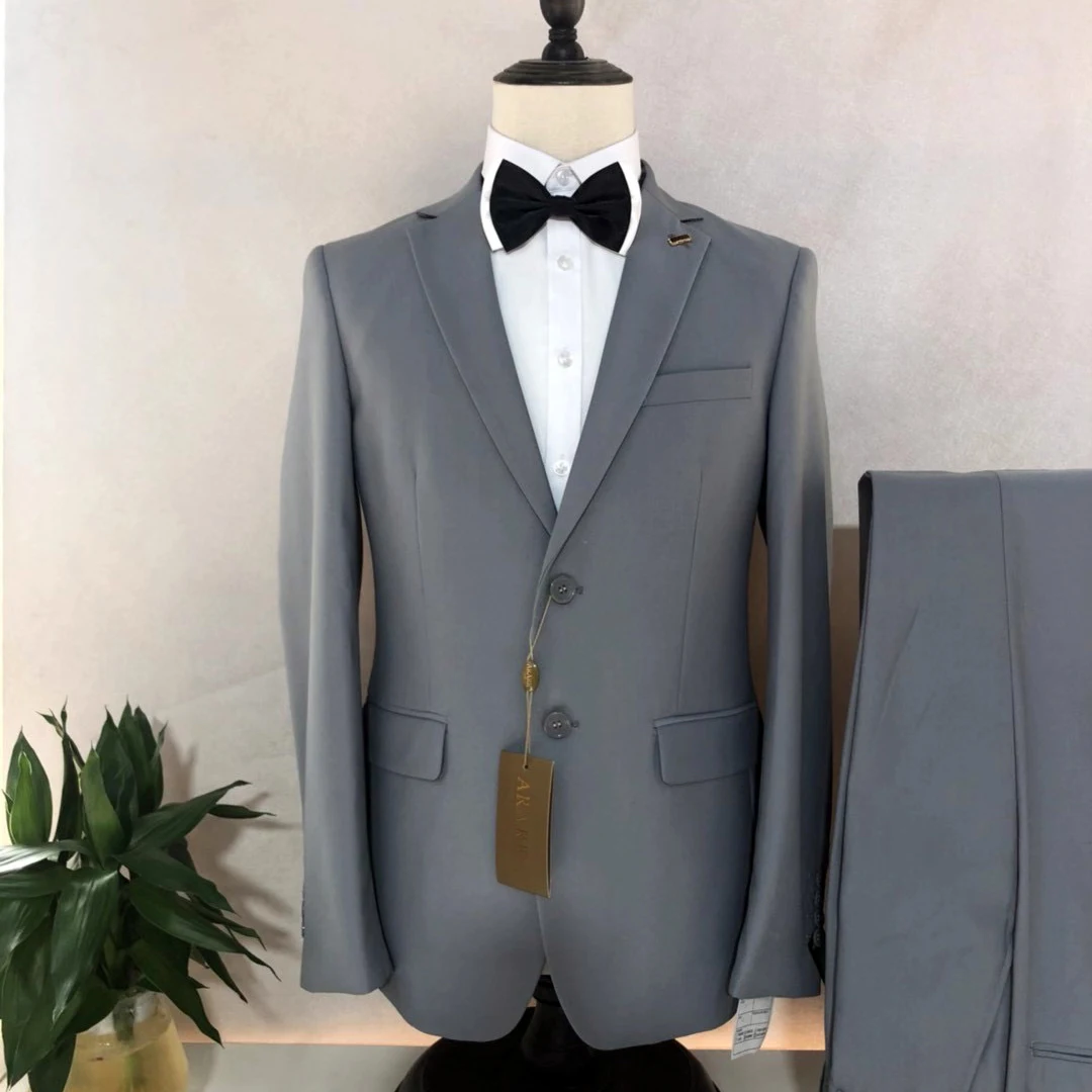 

(Jacket + Pants) Men's Suit Two-Pieces 2023 New High End Formal Solid Color Slim Fit Boutique Business Fashion Male Clothing Set