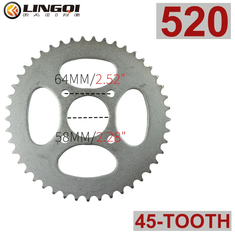 LINGQI RACING 520 43T 44T 45T 4 Holes Drive Gear Rear Sprocket Cog Chain Sprockets For ATV Buggy Go Kart Quad Dirt Bike Off Road