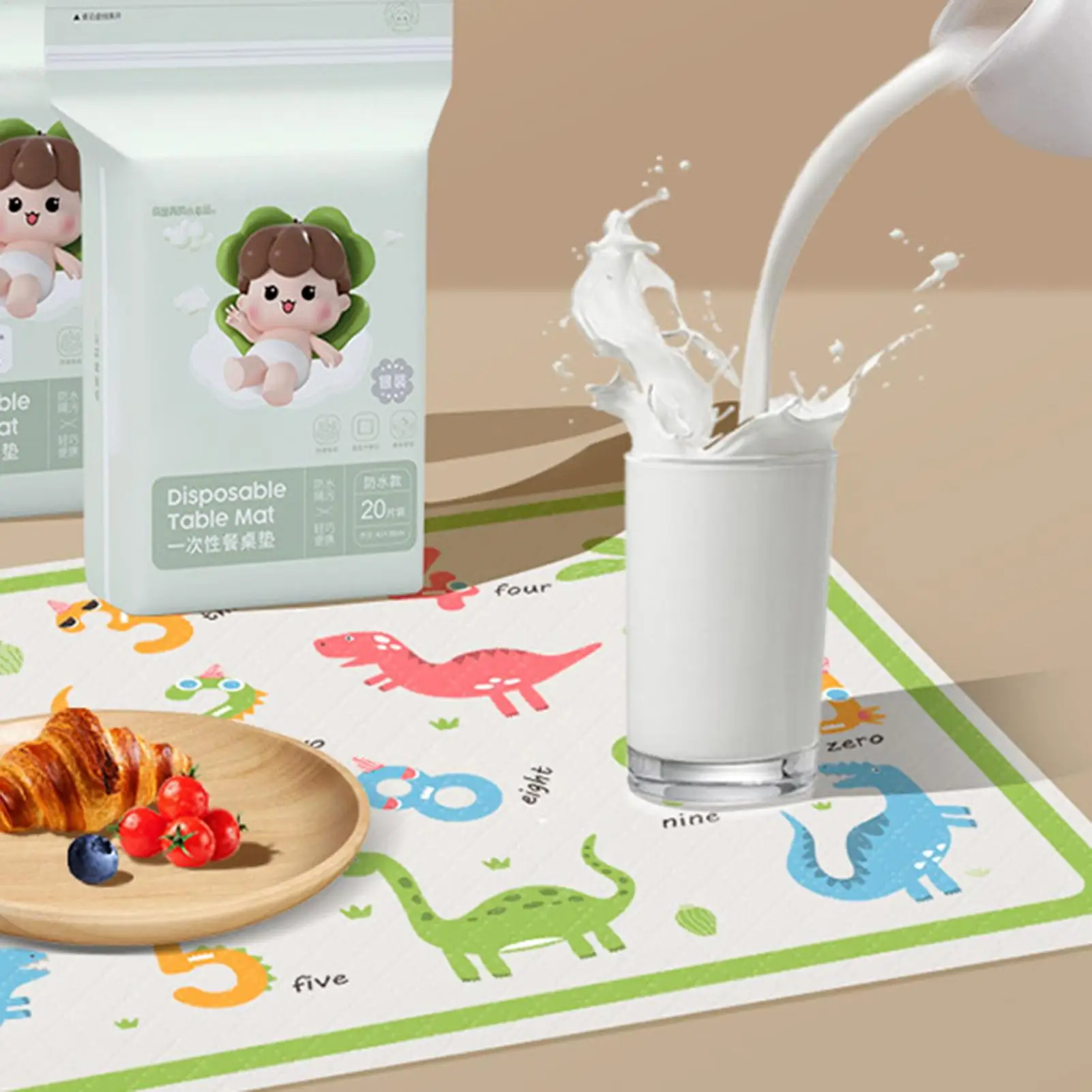 Dining Table Mats For Kids 20 Pieces Sticky Kitchen Pad 11.8x16.5 Inch Non-Slip Dinosaur Pattern Table Mats For Restaurant