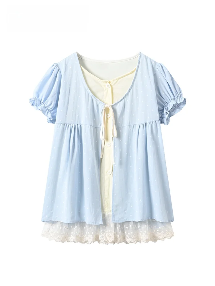 

CaraCLUB plus Size Short Sleeve Shirt Women's New Style Beautiful Patchwork Unique Early Summer Small Top for Plump Sister