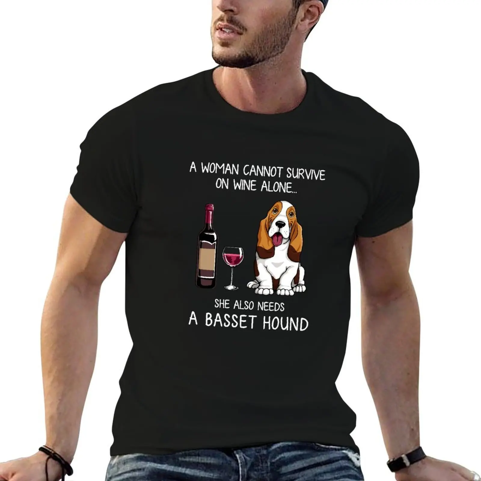 

Basset Hound and wine Funny dog T-Shirt t shirt man cotton t shirt man luxury g man t shirts for men T-shirt