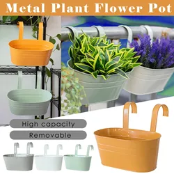 Home Oval Metal Plant Flower Pot Fence Balcony Garden Hanging Planter Pots Solid Colored Sturdy Plastic Hanging Flower Pot