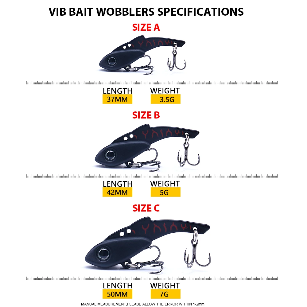 VTAVTA Metal VIB Fishing Lure 3.5g/5g/7g Spoon Jig Vibration Crankbait Bass Artificial Hard Bait Swimbait Winter Pesca Tackle