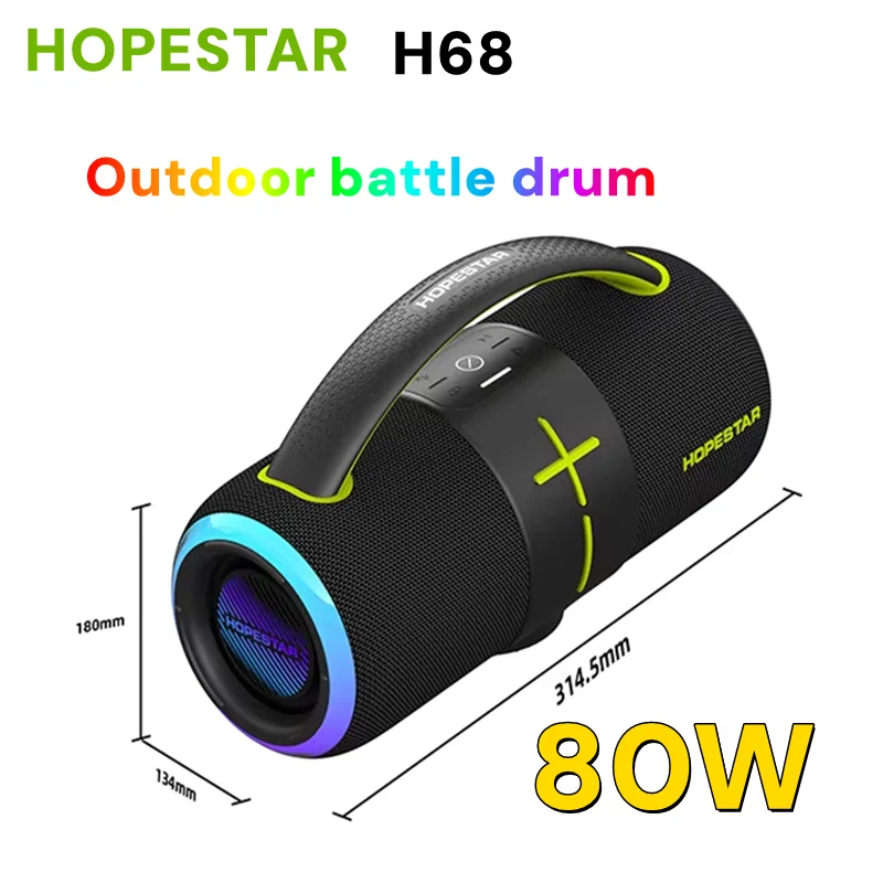 HOPESTAR H68 Portable Wireless Bluetooth Speakers 80W High-Power Music Box Outdoor Super Bass TWS Powerful Party Caixa De Som