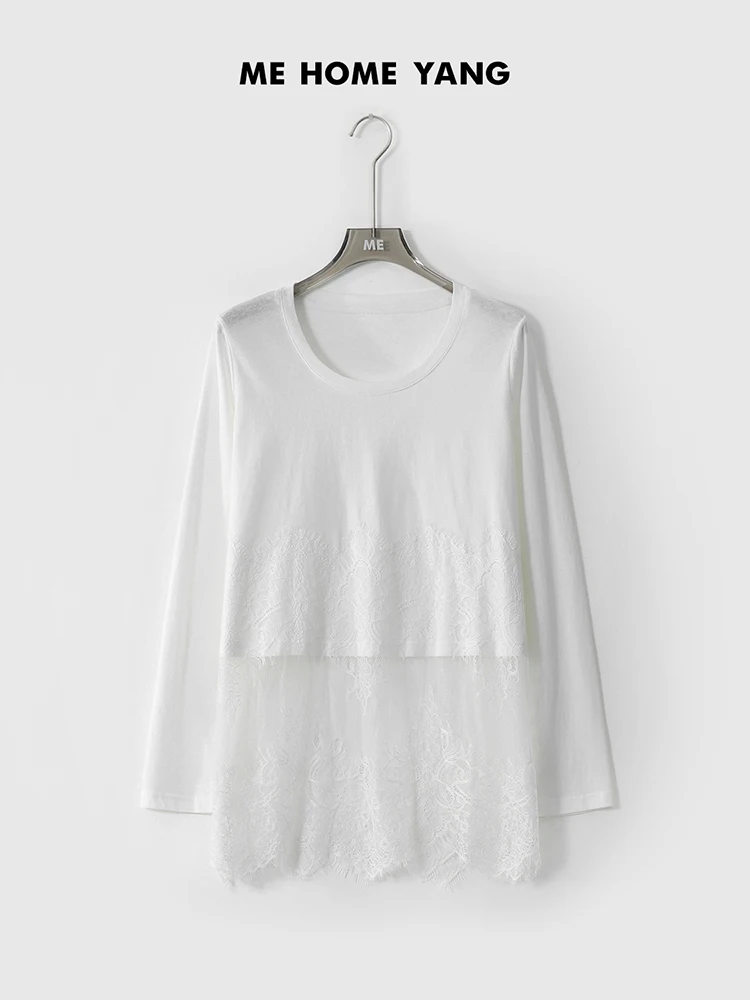 

Платье-футболка Lao Yang с белым кружевом, дышащее, с защитой от солнца, с тяжелой вышивкой, модное, универсальное, из смесового хлопка