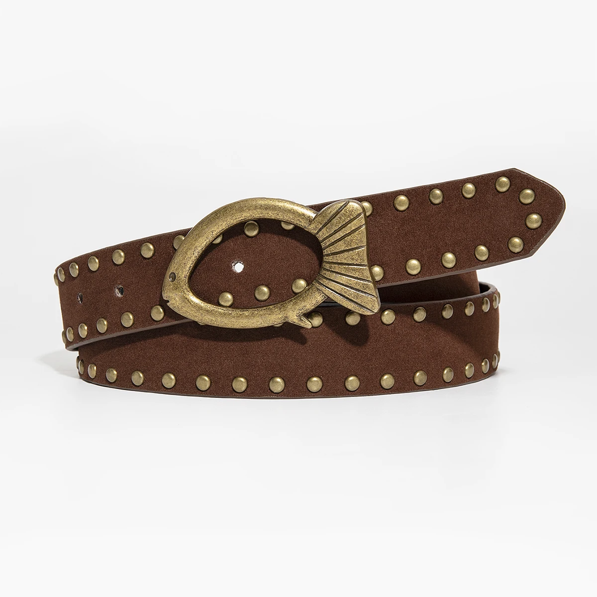 1 قطعة حزام برشام بإبزيم سمكة بيضاوية على طراز الشارع للنساء - جلد صناعي مع ترصيع معدني، مشد خصر قابل للتعديل لـ Je