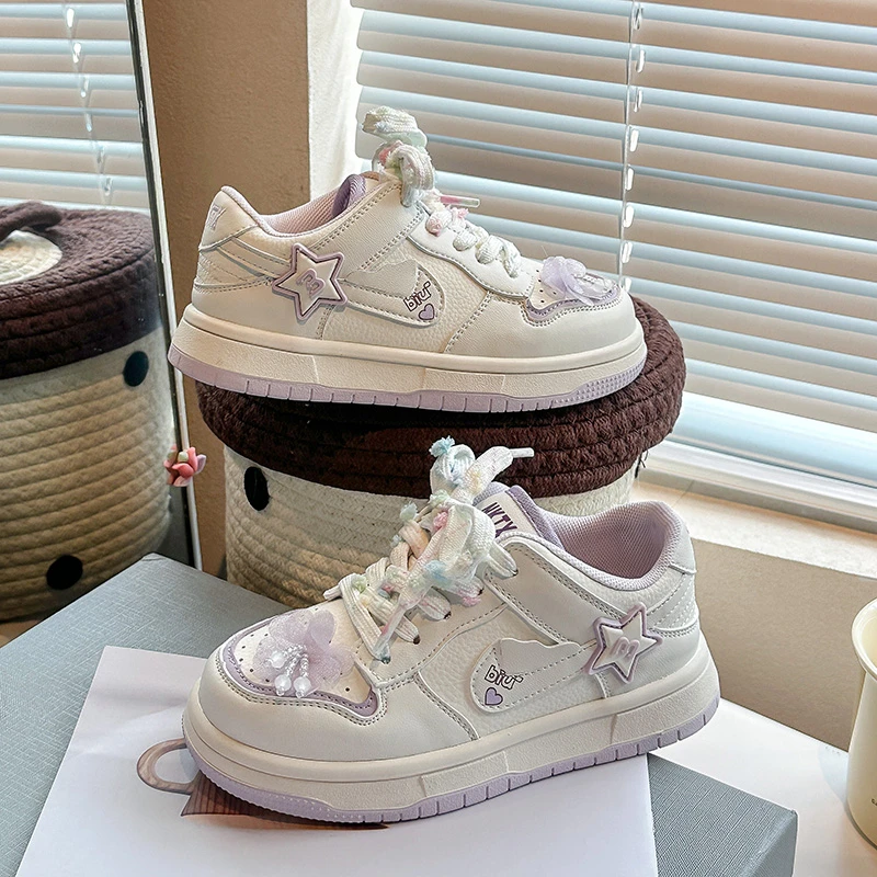

Girls' white sneakers 2025 autumn New leather breathable casual shoes, girls' soft-soled sports shoes and running shoes
