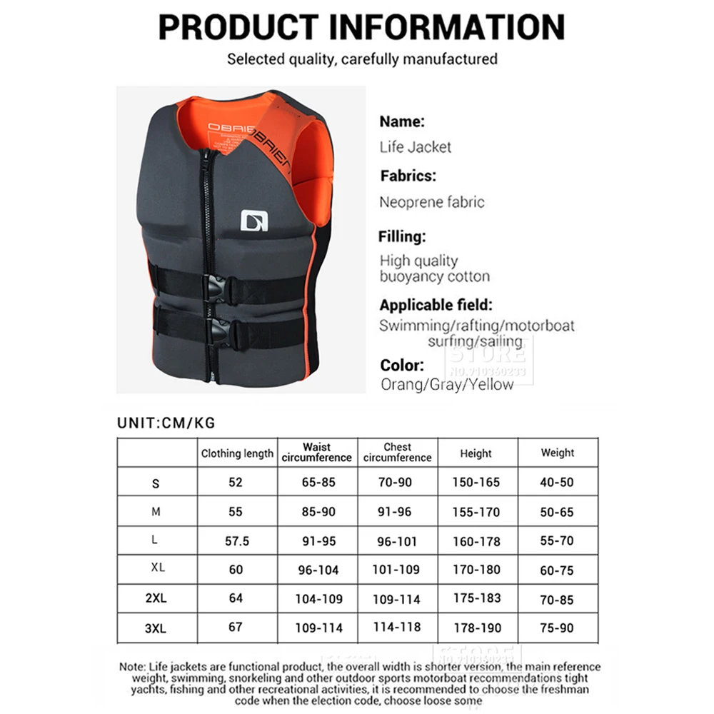 Kayak Life Jacket Adults Surf Life Vest Motorboats jet ski Wake board Raft Rescue Boat Clothing Fishing Vest Swimming Drifting