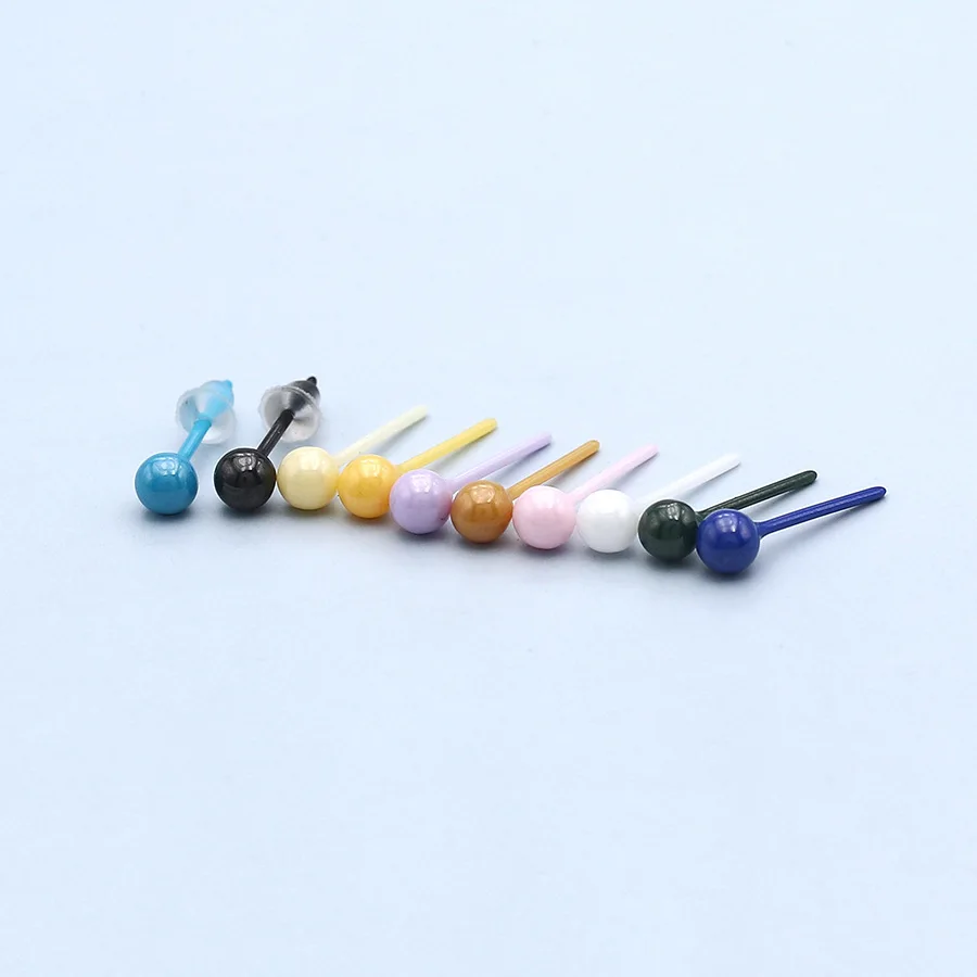 Colorful Porcelain Single Ball 4mm Health Ear Hole Stud Earrings Thin Post Hypoallergenic Fade-Resistant Minimalist Jewelry