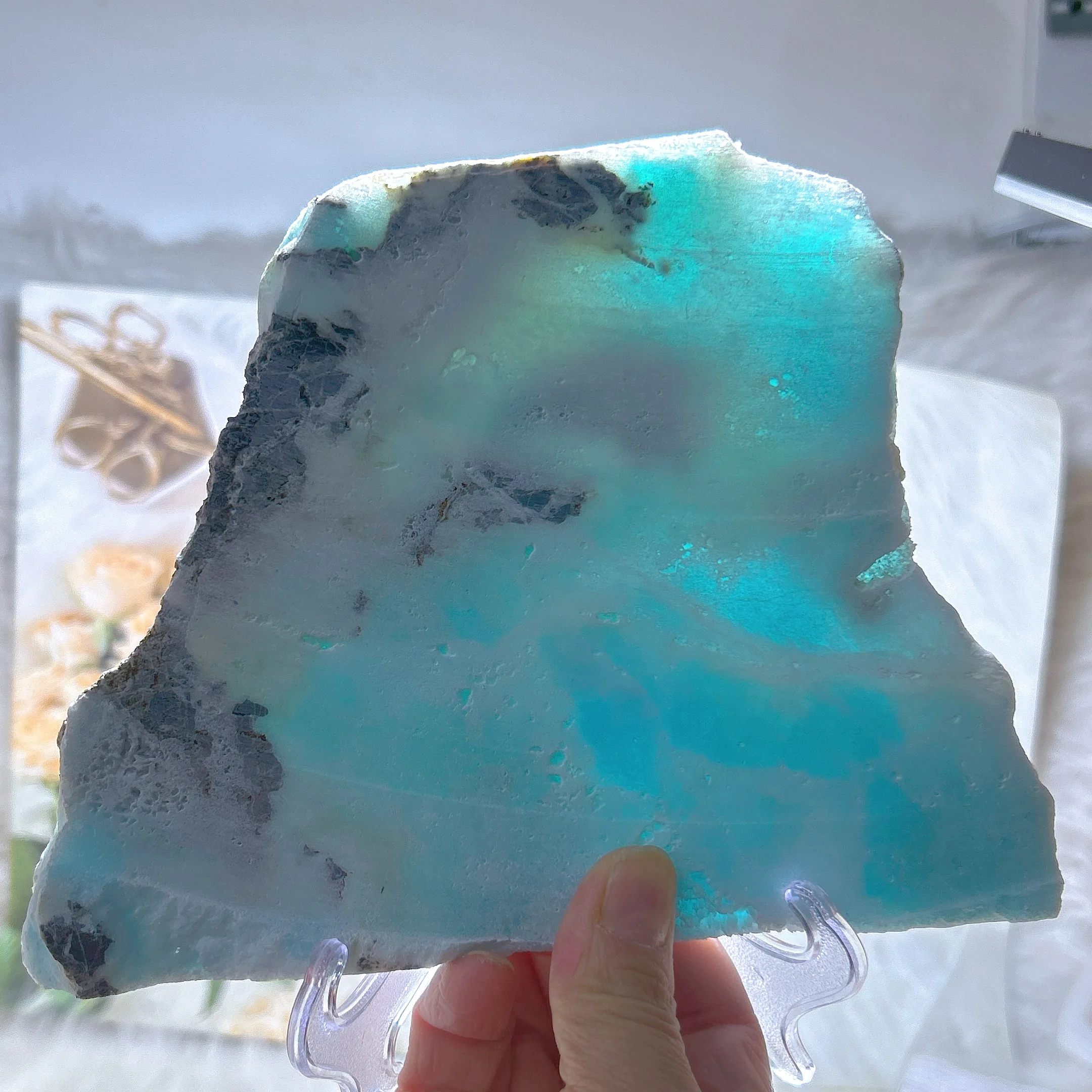 Healing Natural Crystal Larimar Raw Stone Large Slab Aragonite Specimen Reiki Home Decoration Gift Rare Mineral Torch