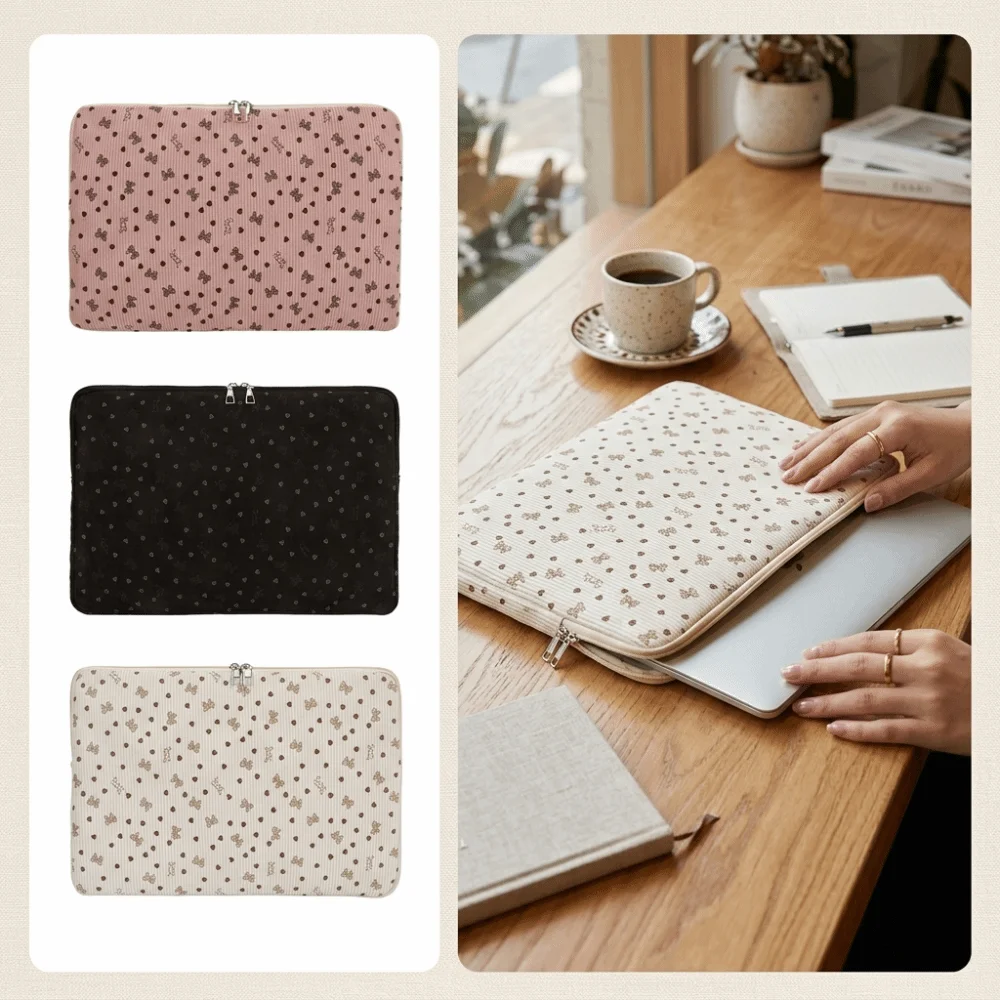 New Corduroy Laptop Case Flower Print Shockproof Laptop Sleeve Lightweight Protective Tablet Protective Pouch Travel