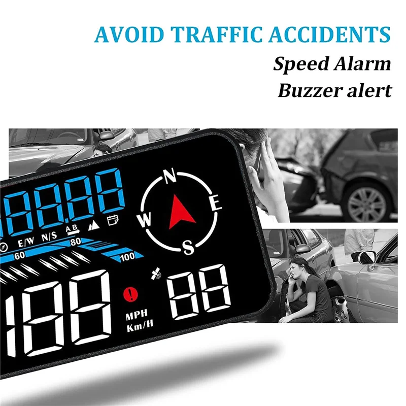 

AB56-G12 HUD Head-Up Display GPS Car Display Speeding Alarm Driving Speed Universal Black Durable Easy Install