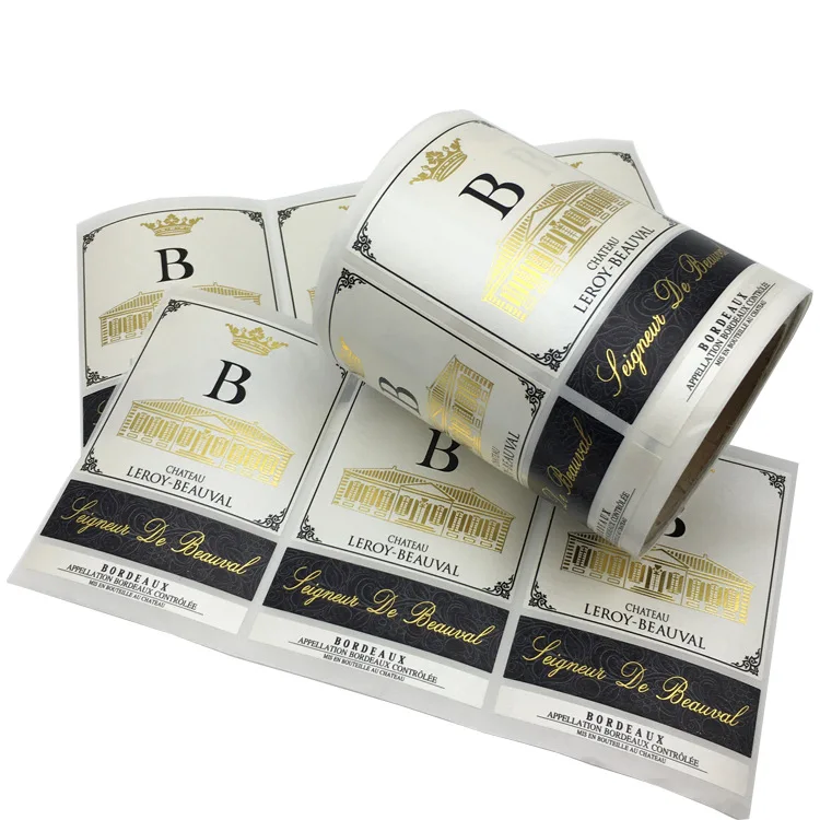 Customized Gold Foil Red Wine Stickers 500ml Waterproof Bottle Packaging Decoration Labels with Your Logo