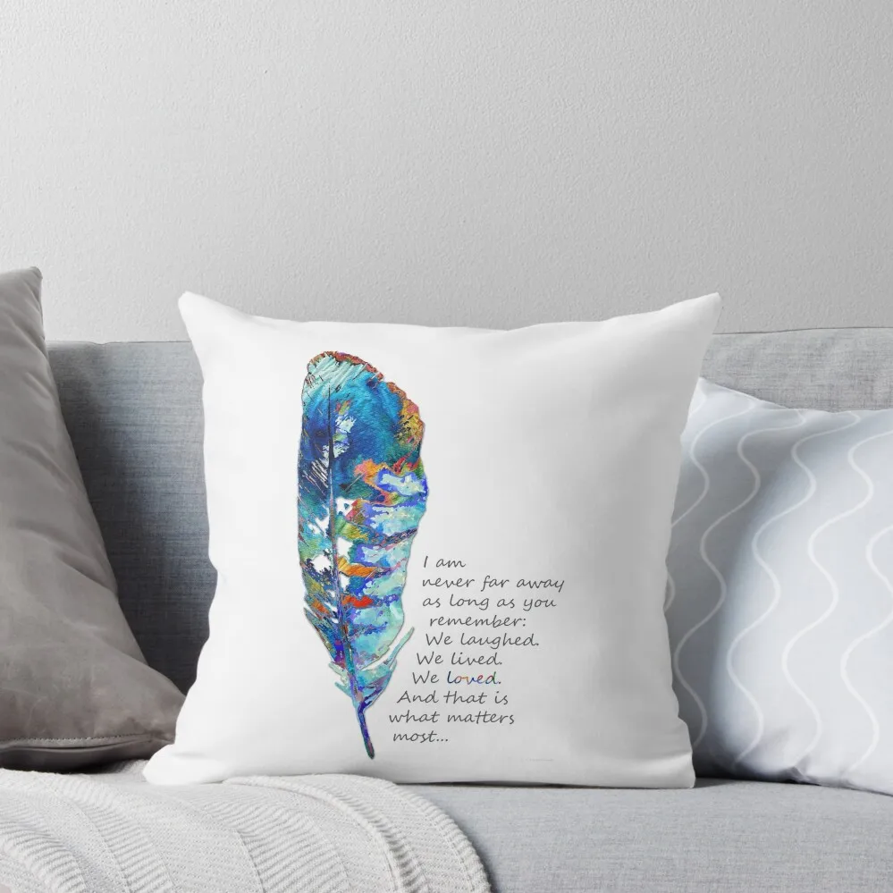 

Comforting Words And Colorful Feather - What Matters Most - We Loved Throw Pillow ornamental pillows pillow