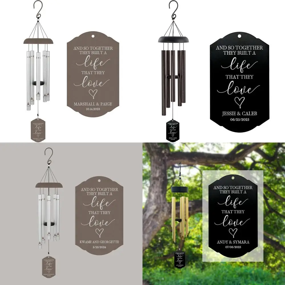 

crafted harmony wind chime: a unique pair's gift for wedding or anniversary in brown & silver