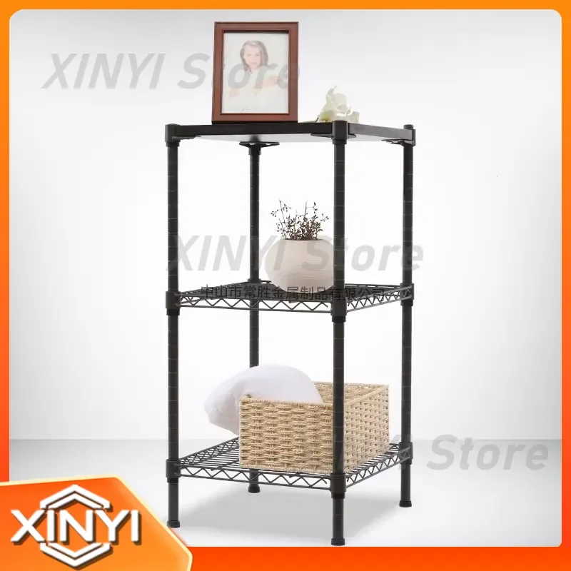Three-layer Square Storage Rack with Wooden Plank Surface for Living Room Corner Shelf Three-story Steel and Wood Storage